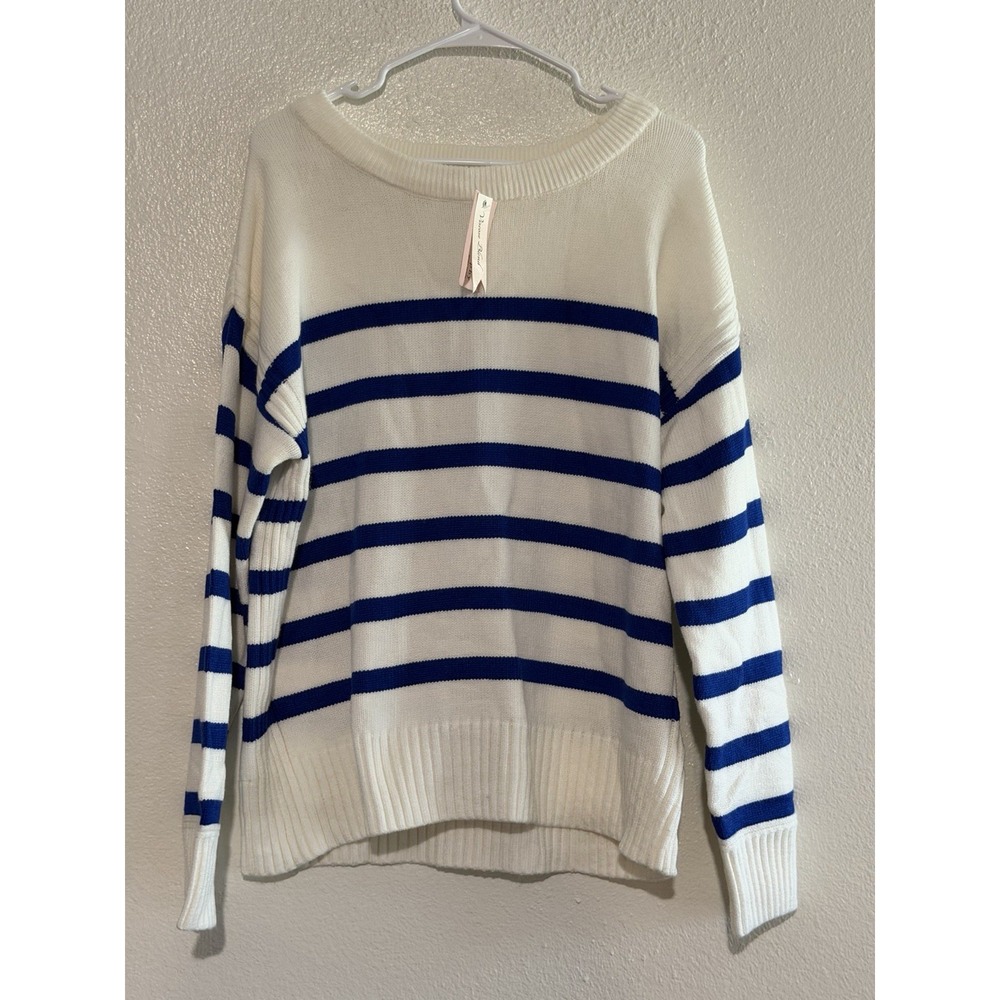 Philosophy Republic‎ Clothing Striped Crew Neck Sweater White Blue XL